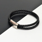 Woven Leather Bracelet // Black + Silver