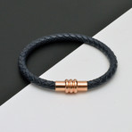 Woven Leather Bracelet // Dark Blue + Rose Gold