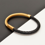 Twisted Steel + Braided Leather Bracelet // Black + Gold