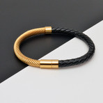 Twisted Steel + Braided Leather Bracelet // Black + Gold