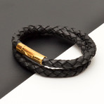 Braided Leather Double Wrap Bracelet // Black + Gold