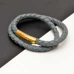 Braided Leather Double Wrap Bracelet // Gray + Gold
