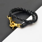 Leather Double Wrap Bracelet // Hinge Clasp // Black + Gold