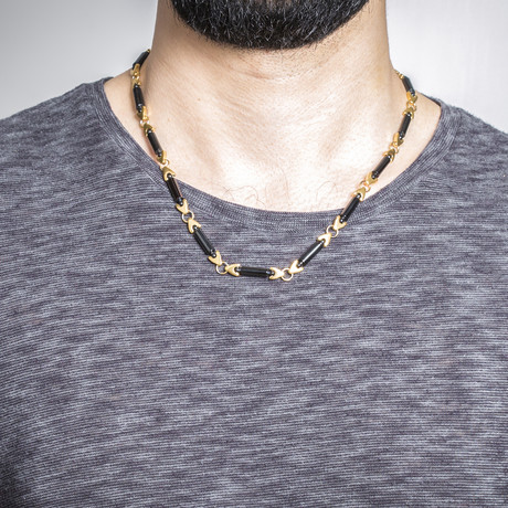 Two-Tone Arrow + Tube Link Chain Necklace // Black + Yellow Gold