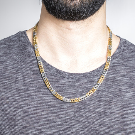 Two-Tone Curb Chain Necklace // Yellow Gold + Silver