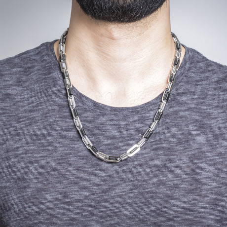 Coiled Link Necklace // Black + Silver