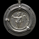 Ancient Nike Coin In Silver Bezel W/ Rubies + Garnets