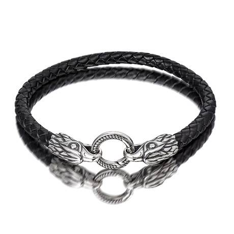 Braided Leather Eagle Bracelet (6")