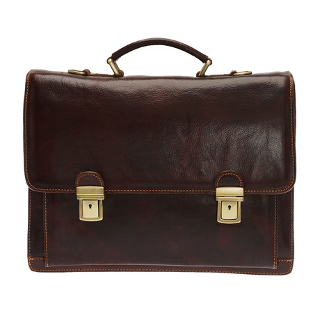 Triple Compartment + Double Key Lock Briefcase v2 // Brown