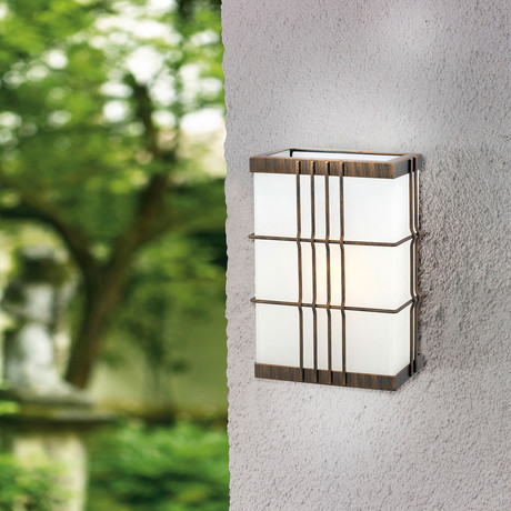 Outdoor Wall Light // Rustic Bronze + Etched White Glass