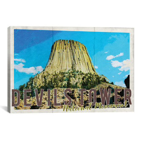 Devils Tower National Monument Vintage Postcard // Nature Magick (26"W x 18"H x 0.75"D)