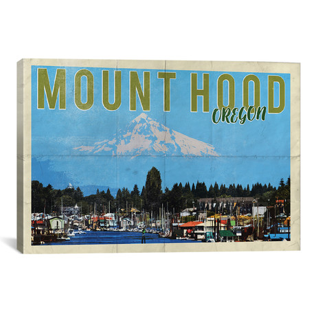Mount Hood Oregon River Vintage Postcard // Nature Magick (26"W x 18"H x 0.75"D)