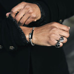 Black Onyx Bars Id Plate Bracelet // Silver (7.5"L)