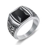 Black Stone Gothic Signet Ring (Size 12)