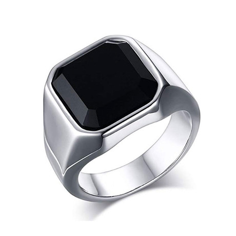 Black Agate Signet Ring (Size 7)