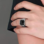 Black Agate Signet Ring (Size 9)