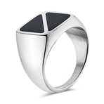 Black Onyx Square Signet Ring // Triangle Pattern // Silver (7)