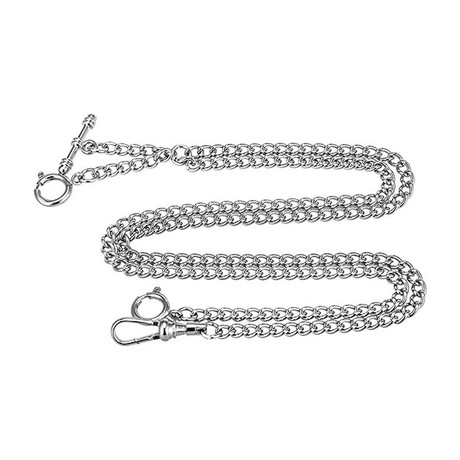 Stainless Steel 16'' T Bar Double Albert Curb Pocket Vest Chain
