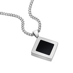 Square Tag Classic Chain Black Onyx Necklace // Silver