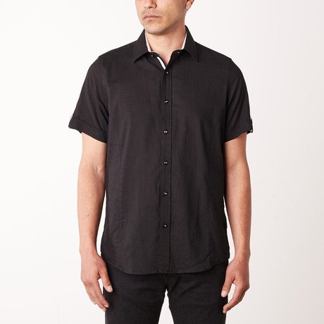 Matt True Modern-Fit Short-Sleeve Dress Shirt // Black (S)