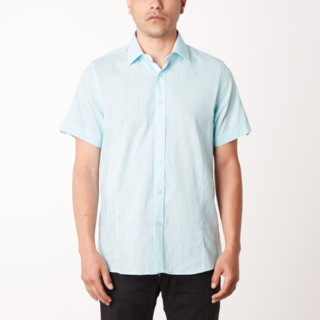 Jorge True Modern-Fit Short-Sleeve Dress Shirt // Aqua (S)
