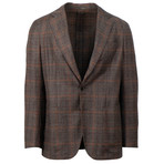 Caruso // Plaid Wool Blend 3 Roll 2 Button Sport Coat // Brown (Euro: 50)