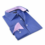 Button-Up Shirt // Royal Blue + Pink (XL)