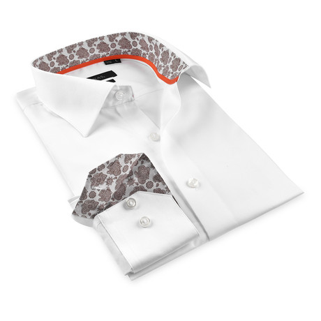 Button-Up Shirt // White + Beige (L)
