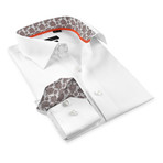 Button-Up Shirt // White + Beige (M)