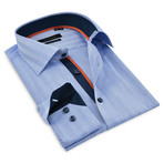 Contrast Collar Button-Up Shirt // Blue Herringbone (XL)