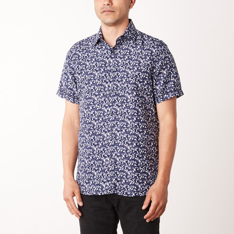 Darin True Modern-Fit Short-Sleeve Dress Shirt // Navy (S)