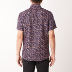 Denny True Modern-Fit Short-Sleeve Dress Shirt // Navy + Salmon (L)