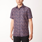 Denny True Modern-Fit Short-Sleeve Dress Shirt // Navy + Salmon (XL)