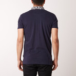 Gear Patterned Collar Polo Shirt // Navy (M)