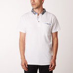 Gear Patterned Collar Polo Shirt // White (L)