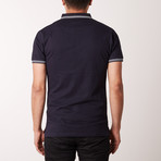 Ten Contrast Jaquard Print Polo Shirt // Navy (M)