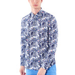 Floral Pattern Button-Up Shirt // White (L)