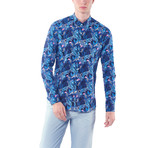 Floral Pattern Button-Up Shirt // Dark Turquoise Blue (S)