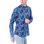 Floral Pattern Button-Up Shirt // Dark Turquoise Blue (XL)