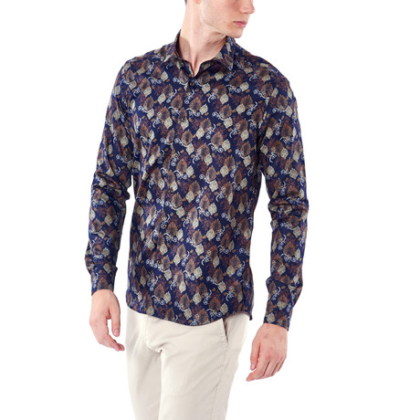 Patterned Button-Up Shirt // Dark Blue (S)