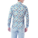 Leaf Pattern Button-Up Shirt // Blue + White (M)
