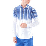 Striped Gradient Button-Up Shirt // Dark Blue (M)