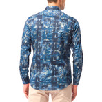 Block Line Pattern Button-Up Shirt // Dark Blue (S)