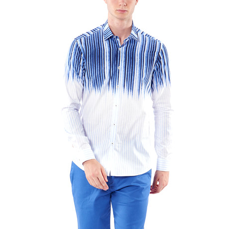 Striped Gradient Button-Up Shirt // Dark Blue (S)
