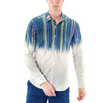 Striped Gradient Button-Up Shirt // Green + Blue (M)