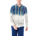 Striped Gradient Button-Up Shirt // Green + Blue (S)