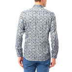 Geometric Pattern Button-Up Shirt // Blue (M)