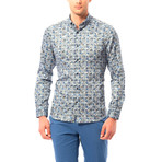 Geometric Pattern Button-Up Shirt // Blue (L)