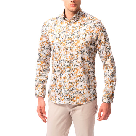 Stamped Pattern Button-Up Shirt // Beige (S)