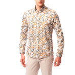 Stamped Pattern Button-Up Shirt // Beige (L)